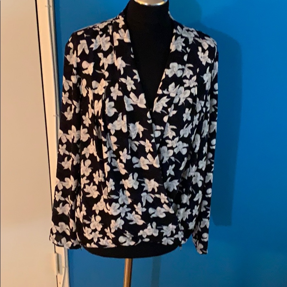 Ann Taylor Navy wrap blouse high/low